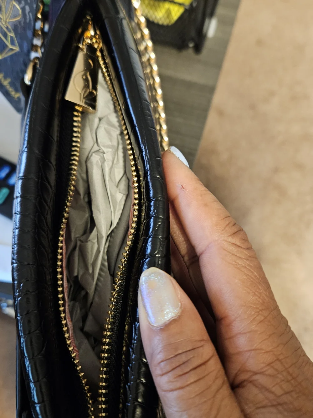 Baby Phat Black Croc-Embossed Hobo with Gold Chain